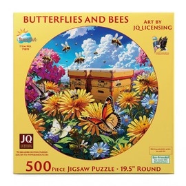 SUNSOUT INC - Butterflies and Bees - 500 pc Round Jigsaw Puzzle by Artist: JQ Licensing - Finished Size 19.5" Rd - MPN# 71819
