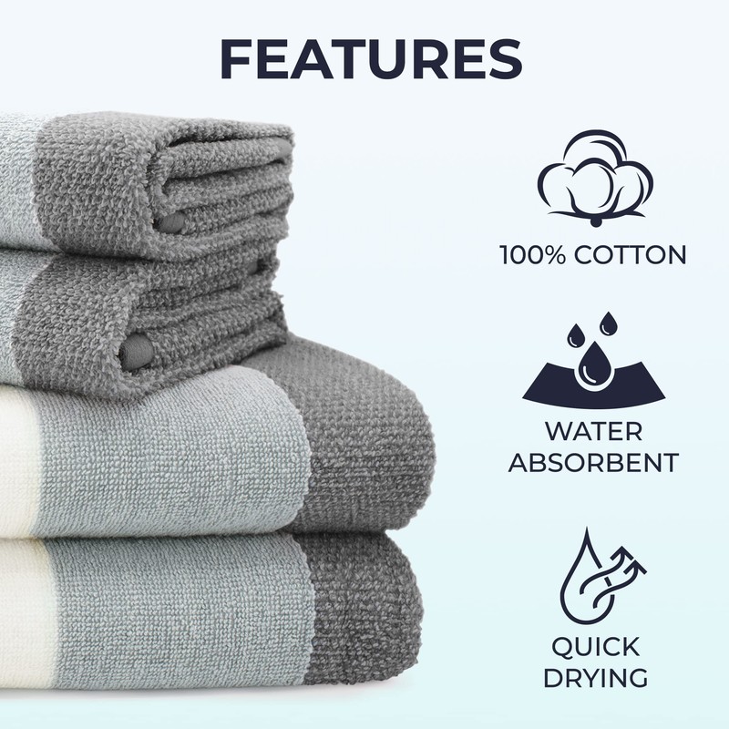 Velosso 4pce 100% Cotton Towel Bale Set Striped Ombre Hand