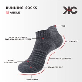 KC-TAHO Calcetines deportivos para correr de rendimiento para hombre, 6/8 pares de calcetines acolchados de algodón de corte bajo, 6-pares Graphite, Medium
