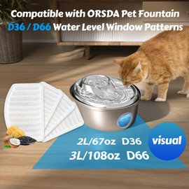 ORSDA Cat Water Fountain Filters, ONLY for D36/D66 Cat Fountain With Water Level Window, Carbon Resin Filters Pet Fountain Dog Water Dispenser Filters Replacement with Pump Sponges(4filters+2sponges)
