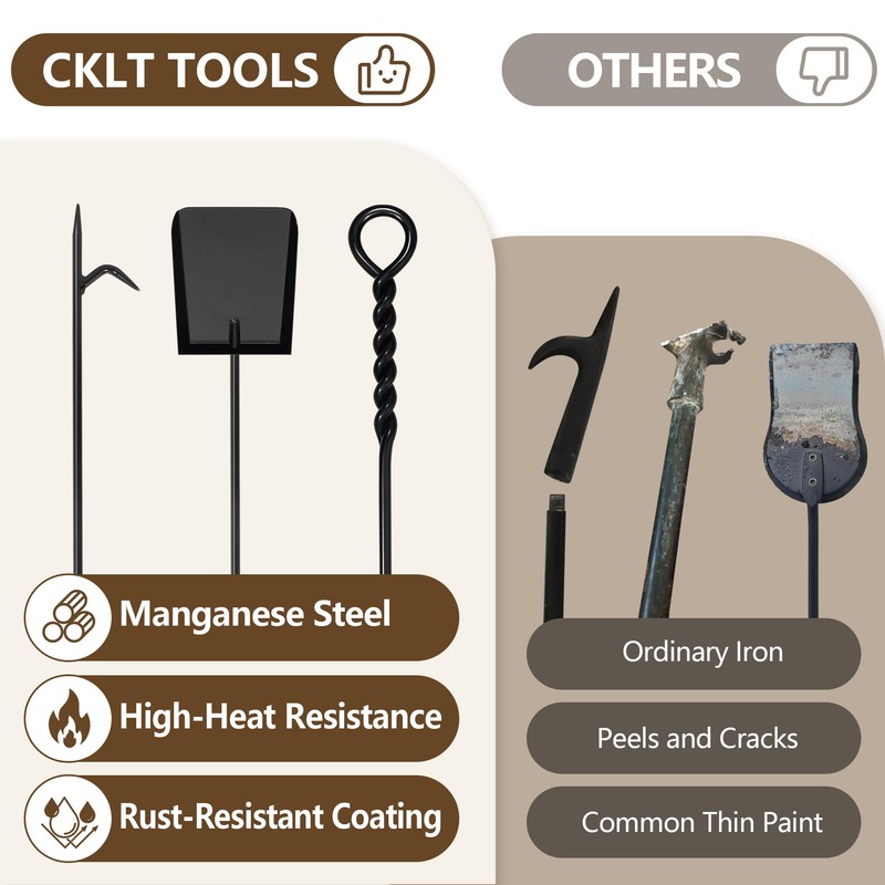 30in Fireplace Tool Set with Stand 4 Pcs Solid Manganese