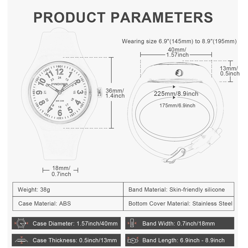 PINDOWS Women's Watch, Perfect for Medical Workers Students Sport Analog