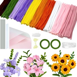 CH HAICHENG 580 Pcs Pipe Cleaner Craft, Pipe Cleaners Flower Kit, 10 Colors Chenille Stems for DIY Flower Making Kit with Instruction, Art and Craft Supplies