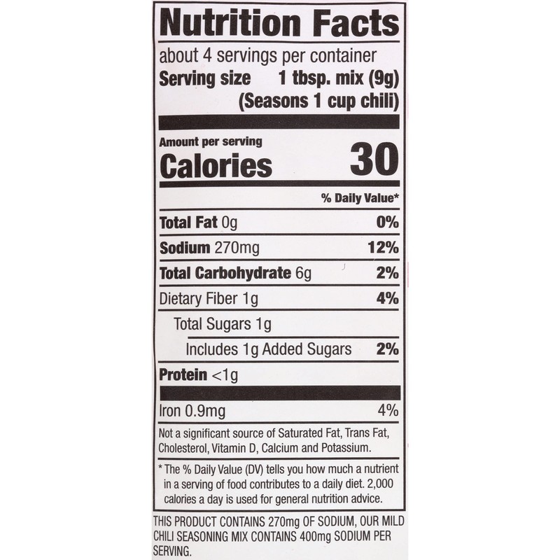 McCormick MILD CHILI, 30% Less Sodium, Seasoning Mix 1.25oz Packets