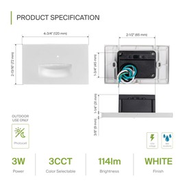ASD LED Recessed Step Light Fixture, Dusk to Dawn Outdoor Stair Tread Lighting | 3CCT, Photocell, Waterproof, ETL Listed | 3W 120LM 3000K-5000K 120V | Staircase Hardwired Illumination | White, 4 Pack