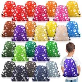 Talltalk 24 Pcs Paw Print Drawstring Backpack Bag Puppy Footprint Drawing Bags Kids Birthday Pet Theme Party Favor Bags Gift Candy Bags Goodies Treat Drawstring Bags for Girls Boys Kids