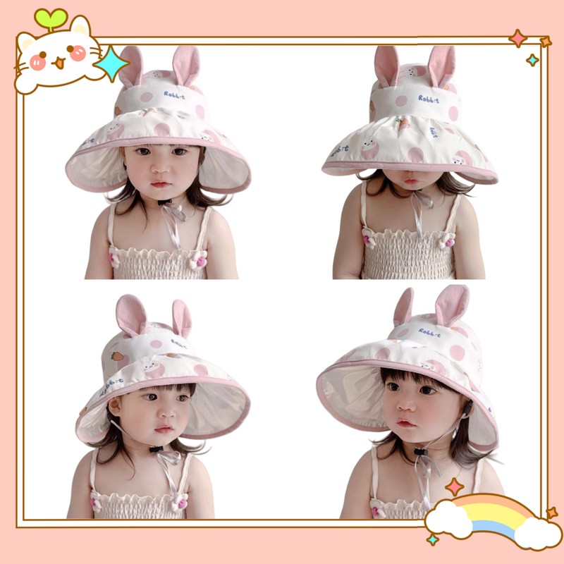 [Bansusu] ベビーキャップ うさぎプリント ベビー 帽子 通気性が良い 日焼け止め かわい 紫外線 つば広