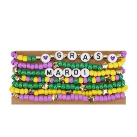 COLORFUL BLING Clay Bead Bracelet Heishi Surfer Stackable Bracelets Love Heart Clover St. Patrick’s Day Valentine's Day Mardi Gras Carnival Parade Outfits-Carnival 5