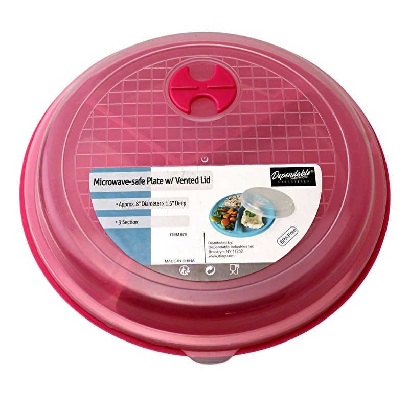 Dependable Industries inc. Essentials 3-Pack Divided Microwave Plates with Vented