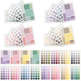 HZMM 16 Sheet Dots Square Sticker Colorful Decorative Adhesive Sticker, Decoration Labels Arts, DIY Crafts, Album, Bullet Journal Supplies, Planner, Scrapbook, CardGift Wrapping (Four Theme Colors)
