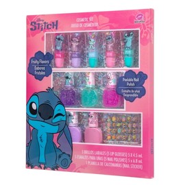 Cosmetic Set Stitch con Esmaltes y Brillos Labiales, Caja de Regalo para Niñas con Bandeja al Vacío - MAKEUPERIA