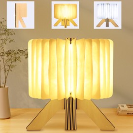YYDSBAYS Folding Book Lamp, Pleated Table Lamp Rechargeable Night Light Lamp, 3 Lighting Models Aesthetic Lamp, Waterproof Night Lamp for Bedroom, Bedside Lamp for Kids Room (White Maple, m)