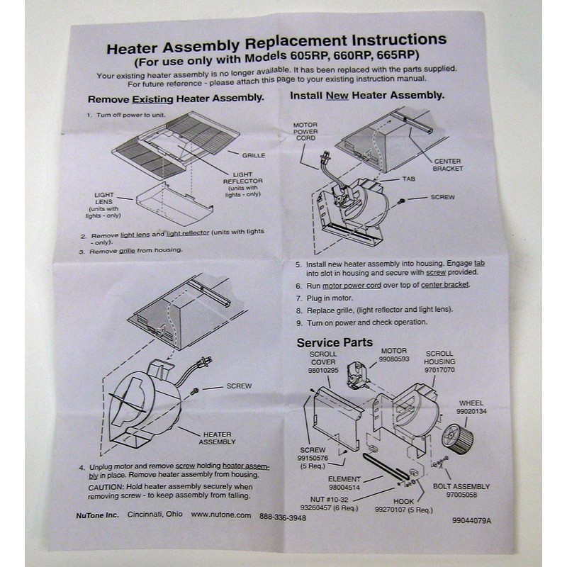 NuTone S97017648 Heater Motor Assembly