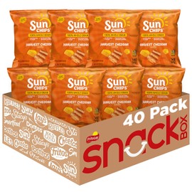 SunChips 100% Whole Grain Chips, Harvest Cheddar, 1 oz Bags, Pack of 40, No Artificial Flavors, Colors