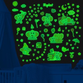 Glow in The Dark Cute Elephants Wall Decals, Animal Star Stickers for Baby Girls Boys Room, Luminous Ceiling Decor for Bedroom Playroom Nursery