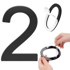 4 Inch House Numbers Self-adhesive House Number Acrylic Modern House Numbers for Outside Black Mailbox Numbers Address Home Number for House Apartments Office Hotel Room Easy to Install (Number 2)