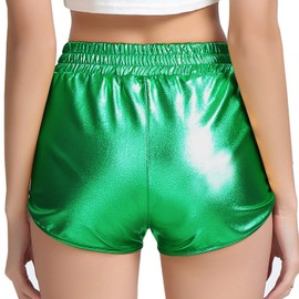 Perfashion Pantalones cortos metálicos brillantes para mujer, Verde, 2-4