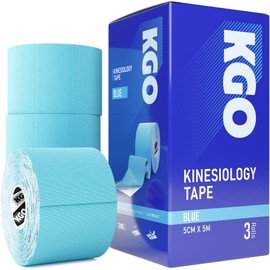 KGO Kinesiology Tape Blue, Sports Elastic Tape for Muscle and Joint Support, Kinesio Tape, K Tape, Physio Tape, 5cm x 5m, Box of 3
