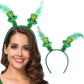 Uranian St. Patrick's Day Headbands Green Hat Head Bopper Glitter Saint Patrick's Day Haibands Irish Festival Holiday Hair Accessories for Women and Girls