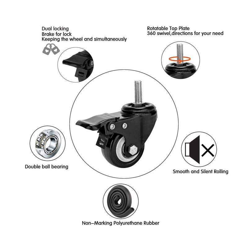 2" Stem Caster Wheels with Safety Dual Locking 600Lbs Heavy