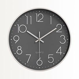 Oblivi Wall Clock, Non-Radio, Stylish, Scandinavian Continuous Second Hand, Silent, Wall Clock, Home, Bedroom, Room Decoration, Gift, Interior, Large Number, Easy to Read 11.8 inches (30 cm) (Gray)