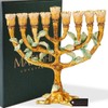 Matashi Hand Painted Enamel Menorah Candelabra w/Tree & Flower Buds