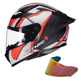 Rymic SR6 Full Face Motorcycle Helmet, Equipped with Clear & Multicolour Visors DOT Approved Street Racing Helmet (Red & Gray Counterattack, M)