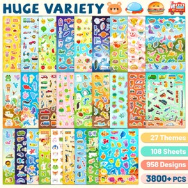 zheyistep zheyistep Stickers for Kids, 3800+ PCS Cute Stickers for Toddlers 18 Themes Bulk Stickers with Animal Food Dinosaur Car Plant Space Small Animal Stickers for Kids Parent School