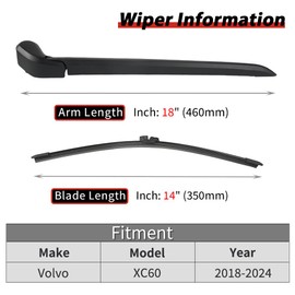 OTUAYAUTO Rear Wiper Arm and Blade Set - Replacement for Volvo XC60 2018-2024 Back Window Wiper Accessories Assembly OEM 32274892