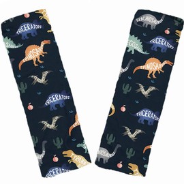 Baby Car Seat Neck Cover, Car Seat Strap Cover, Seat Belt Cushions Pads, Shoulder Strap Protectors, Reversible Pram Harness Covers in Minky Dinosaur, Baby Neck Pad Protector