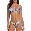 RELLECIGA Women's Wavy Triangle Bikini Set Brazilian Swimwear (Large,Neon Striped)
