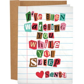 Good Egg Greetings Funny Christmas Greeting Card | Seasons Greetings Holiday Card For Adults | 5 x 7 Inch with Envelope Watching You While You Sleep Creepy Santa Letter Card