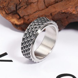 JIPSJICI Dragon Scale Anxiety Ring Cool Stainless Steel Snake Dragon Scales Spinner Rings Fidget Ring for Men Women Gift Silver Size 9
