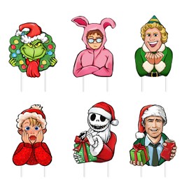 FBCOO 6 Pcs Christmas Classic Movie Yard Sign with Stakes, Jack Xmas Vacation Clark Lawn Sign Outdoor Decor, Kevin Elf Buddy Winter Holiday Outside Garden Prop Decorations Party Supplies