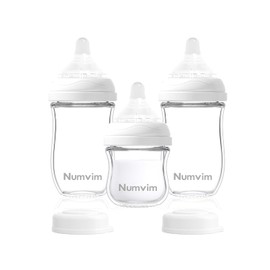 Glass Baby Bottles Gentle Slow Flow, Newborn Breastfeeding Bottle with Anti Colic Nipple for 0 Months Babies, 3 Packs (White, 3oz+5oz)