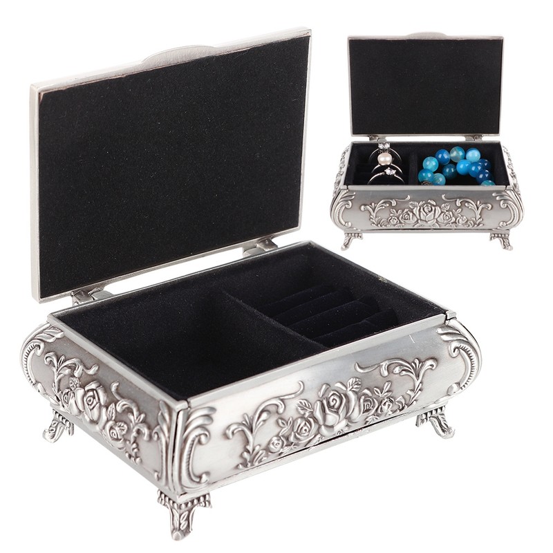 Retro Zinc Alloy Metal Stereoscopic Rose Carved Jewelry Box Ring