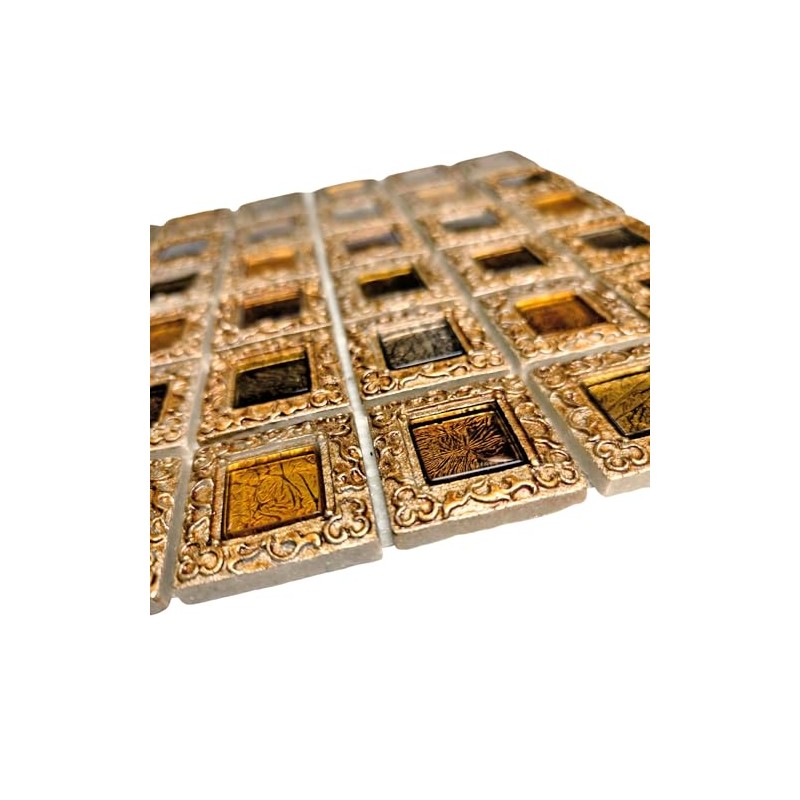 Hominter Vintage Framed Glass Mosaic Baroque Style Decorative Tile Window