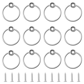 UFURMATE Drawer Pulls Rings, 12Pcs Metal Pulls Ring Knobs Metal Ring Pull Handle Single Hole Furniture Cabinet Ring Pulls with Screws for Drawer, Cupboard (Silver)
