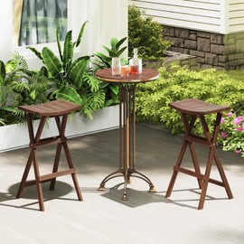 COSTWAY Folding Wooden Bar Stools Set of 2, 30-inch Height Backless Saddle Stools with Footrest, Foldable Chairs for Kitchen Island, Counter, Patio, Indoor & Outdoor, No Assembly Required, Teak