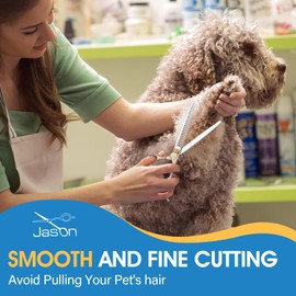 JASON 7.5" Dog Grooming Scissors - Professional Chunker Thinning Shear with with 24 Fishbone Teeth Japanese 440C Stainless Steel Hair Scissor with Diamond Screw for Dogs, Cats and Other Pets