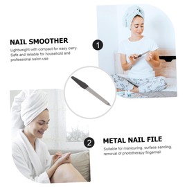 Ipetboom Stainless Steel Nail File Plastic Handle Double-sided Buffer Long Nail Smoother Manicure Tools Comfortable Grip for Home Salon