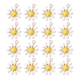 HugeDE 30 Pcs Enamel Daisy Flower Charms Necklace Bracelet Pendants Beads with Hole for Jewelry Making DIY Crafts,Yellow,White,1.3x1.6cm/0.5x0.6 inch