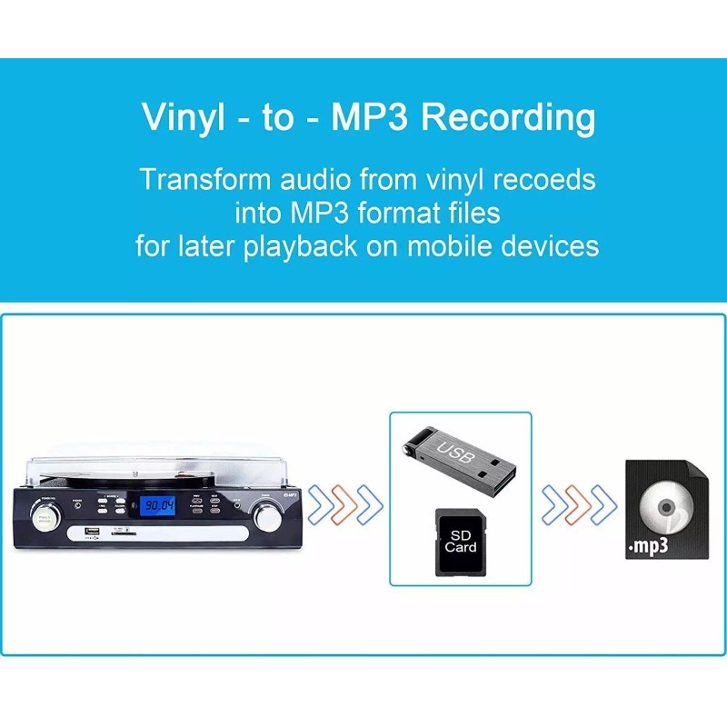 DIGITNOW Bluetooth Record Player Turntable with Speakers Stereo LP Vinyl