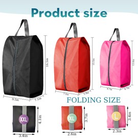 DUALCROWN 6 Pack Foldable Shoe Bag For Travel Of 3 Size In One Set,With Zipper Closure And Leather Handle(6 Pack Color mixed)
