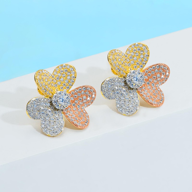Dnswez 14K Gold Studs Earrings for Women, Butterfly Flower Heart
