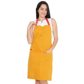 Encasa Homes Adjustable Kitchen Cotton Apron with Pockets & Towel Holder of Size 27 x 33 inch (Mango + Brick Straps) for Men & Women Chefs for Cooking & Baking in Home, Restaurants & Barbeque