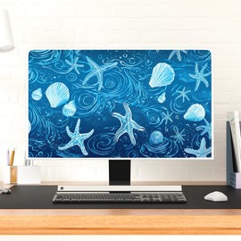 Baocicco Blue Starfish Shell Waterproof Computer Monitor Cover 22, 23, 24, 25 Inch Panel Case Marine Computer Monitor Covers Sleeve Compatible with PC Desktop and TV Anti-Static Dustproof Protective