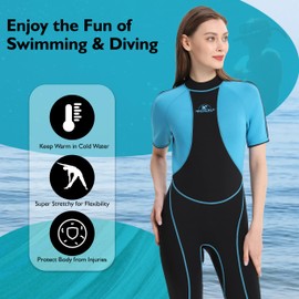 Shorty Wetsuits for Women, 3/2mm Back Zip Wetsuits for Water Sports(Medium)