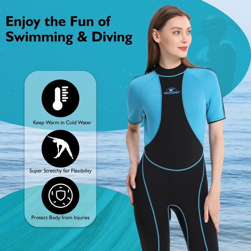 Shorty Wetsuits for Women, 3/2mm Back Zip Wetsuits for Water