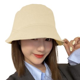 Miniministore Stitched Bucket Hat, Women's Korean Style, Cap Hat, Looks Small Face, Sun Hat, UV Protection, Cap Hat, Foldable, Sun Visor, Brush, Stylish, Solid Color, light beige